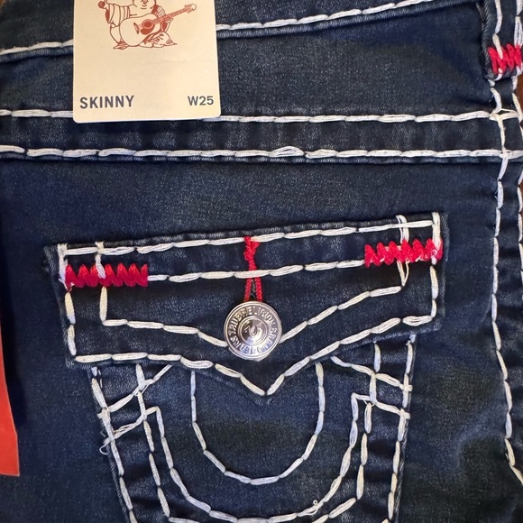 True Religion Women’s Dark Indigo Denim Skinny Flap Jeans Size 25 NWT - Picture 5 of 7